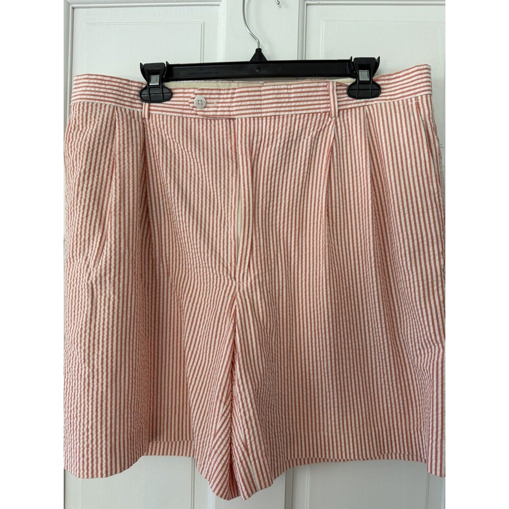 Berle Mens Coral White Striped Seersucker Shorts Size 34 Preppy 8 in